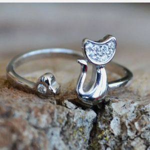 Wrap Ring Silver Come-Home-Soon Kitty Cat